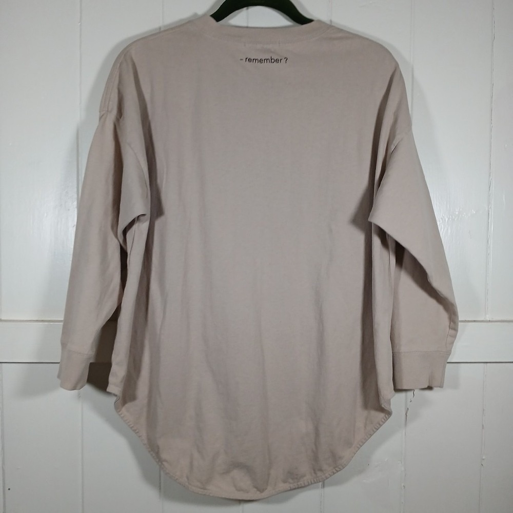 AZUL by MOUSSY Pocket T-Shirt Remember? No Curved Hem Women's Medium Tan Cotton - Picture 4 of 12